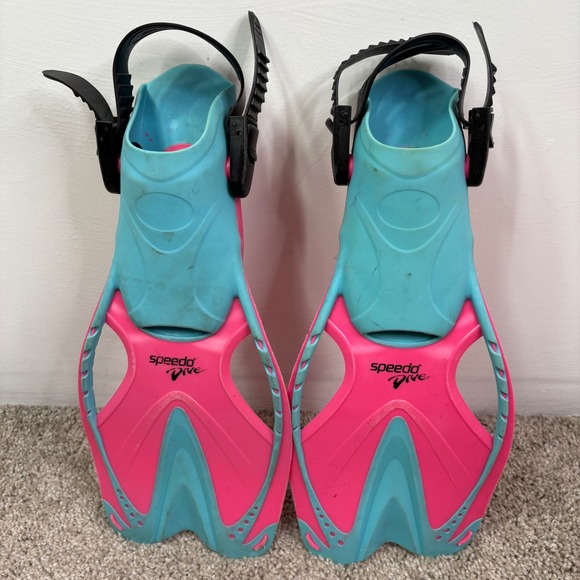 Speedo Dive JR Kids Swim Fins Pink Blue L/XL US 1-4 EU 30-35 - Picture 1 of 5